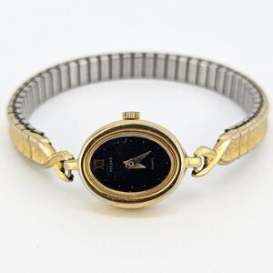 VTG Pulsar Women Watch 16MM Black Dial Gold Expandable Band 6" New Battery